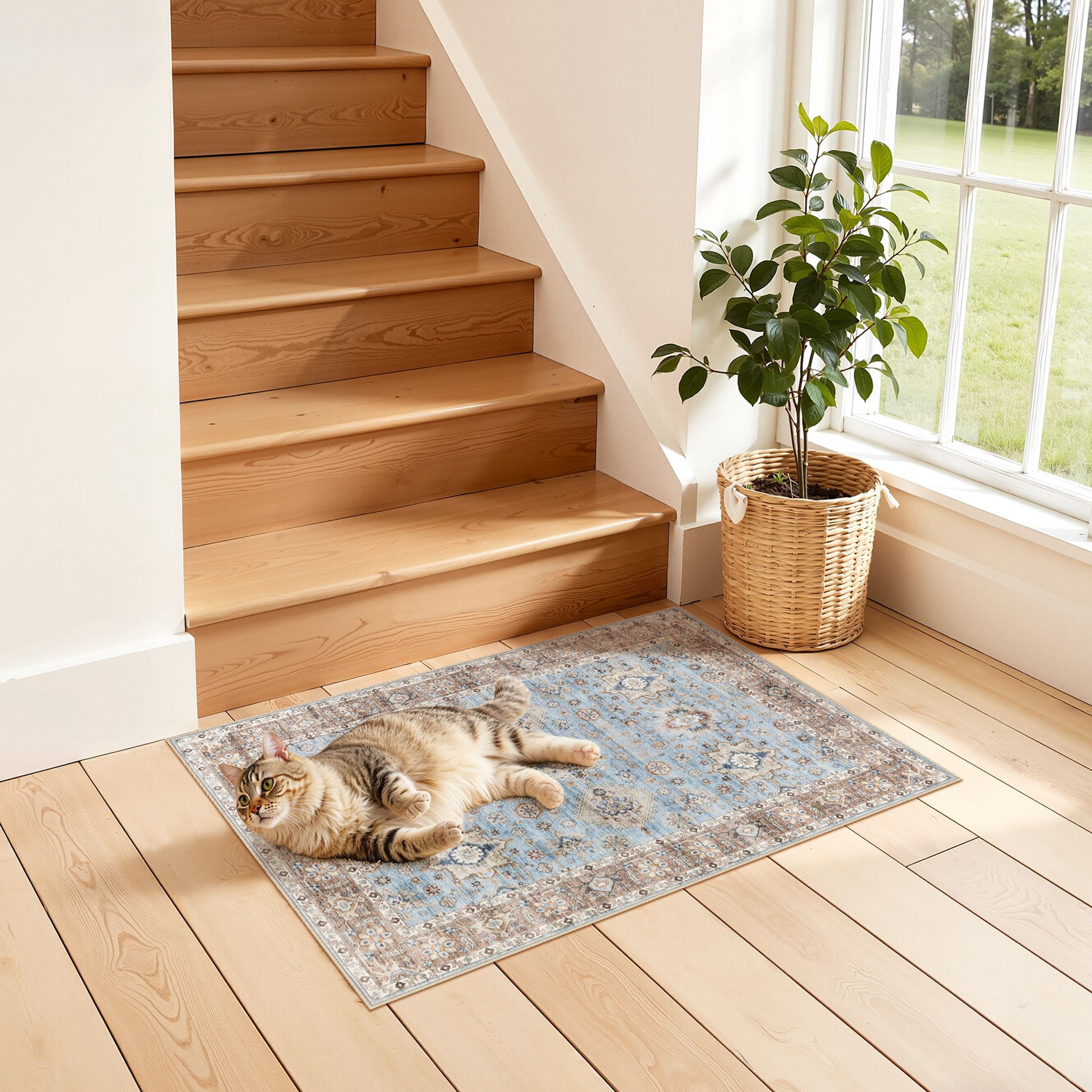 Uermei 2'x3' Small Washable Area Rug: Non-Slip Stain-Resistant Durable Indoor Mat for Entryway, Kitchen, Bedroom, Laundry, Pet & Kid-Friendly Home Decor - Brown Blue