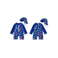 thumbnail image 2 of BemeyourBBs Toddler Baby Boy One Piece Swimsuit Kids Infant Bathing Suit Long Sleeve Rash Guard Half Zipper Dinosaur Swimwear Sunhat Set UPF 50+, 2 of 9