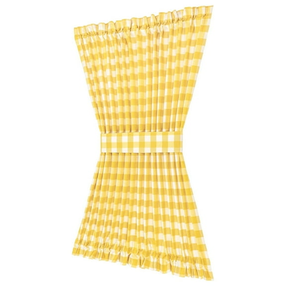 Plaid Country Farmhouse Door Curtain With Tieback - 54 in. W x 40 in. L, Yellow