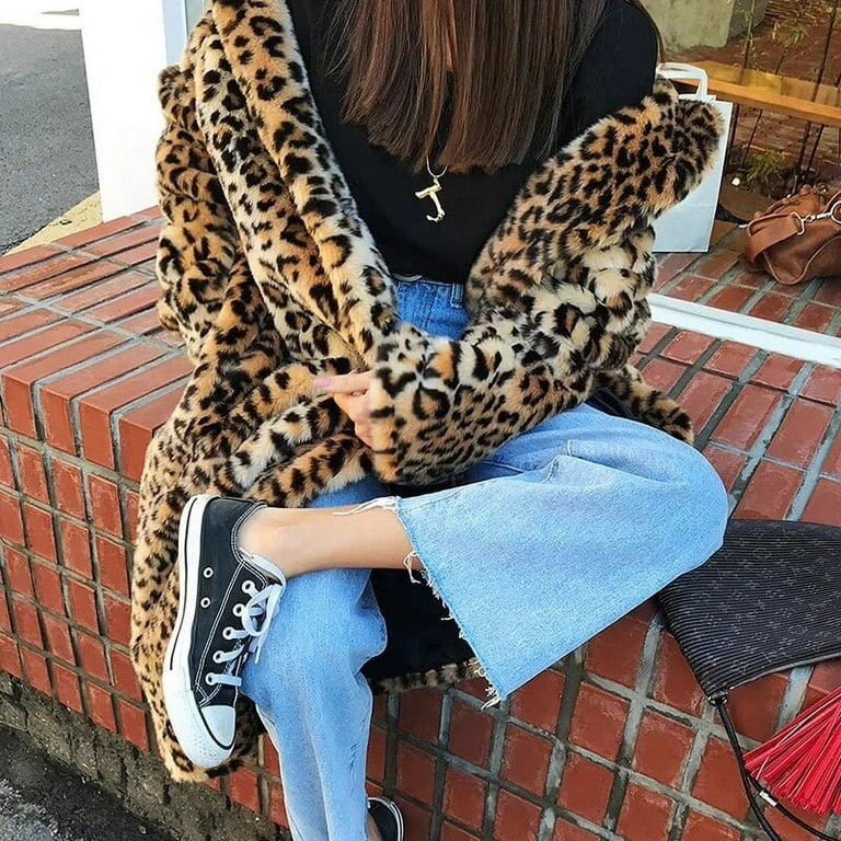 High Street Leopard Print Long Faux Fur Coat Fluffy Jacket High Street Leopard Print Long Faux Fur Coat Fluffy Jacket