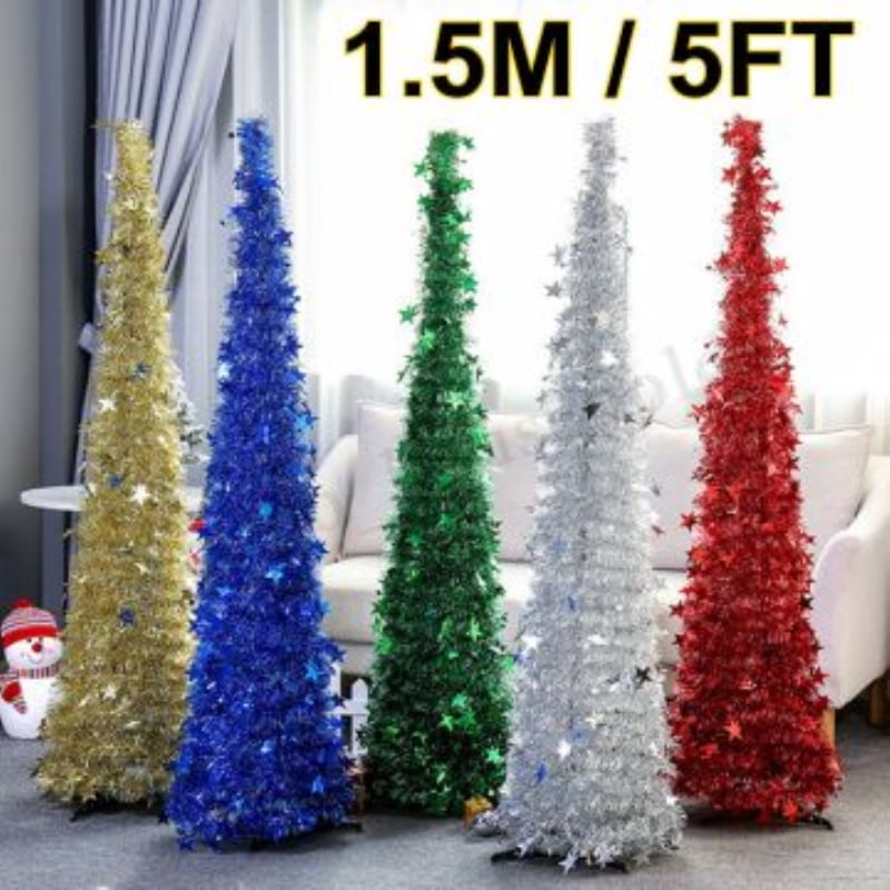 Fold Christmas Sequin Tinsel Artificial Christmas Tree With Stand Xmas Decor 