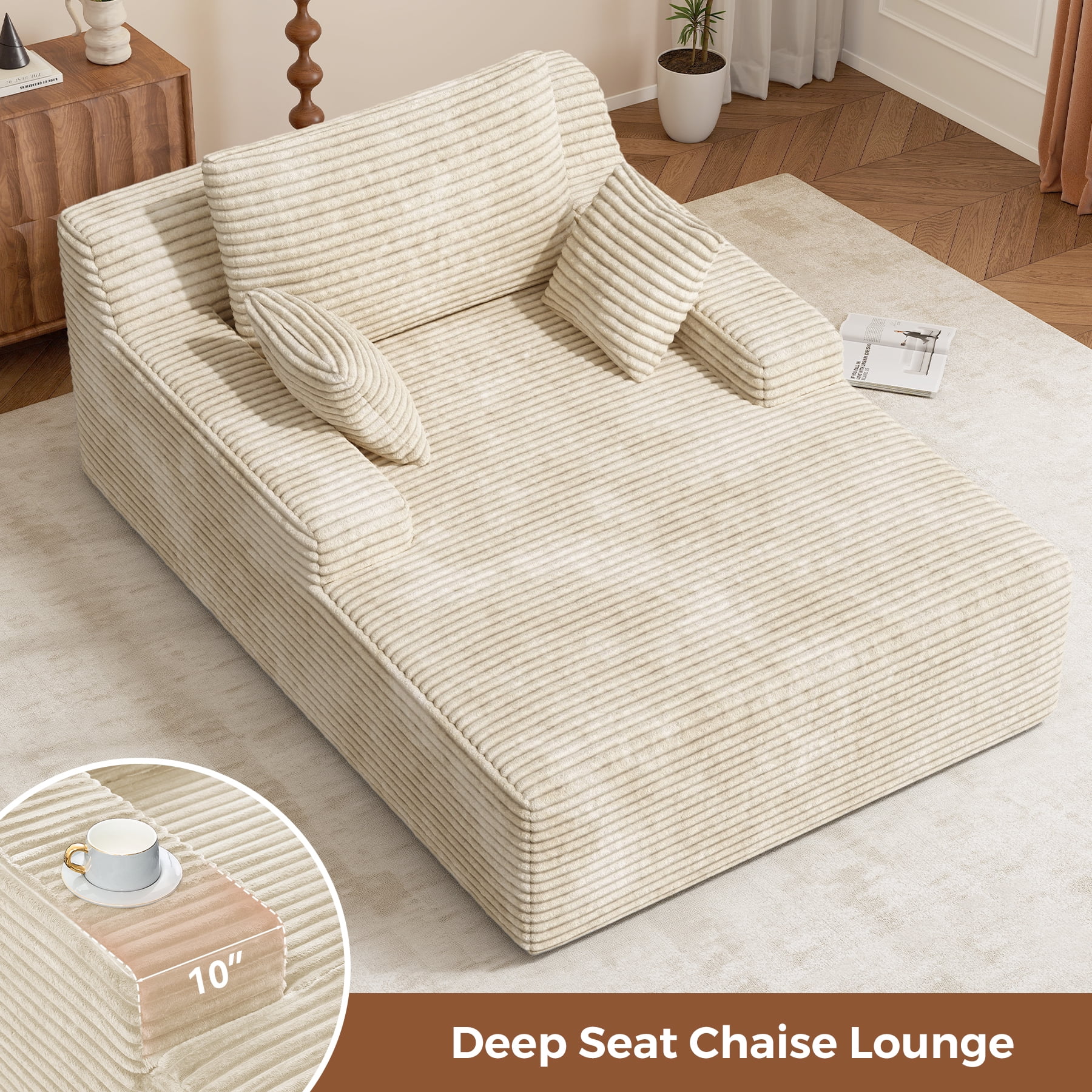 Daluvenix 51 Inch Chaise Lounge Chair Indoor Oversized Corduroy Upholstered Boneless Sofa Bed Deep Seat Sleeper Couch Reading Chairs Cloud Sofas Couches for Living Room