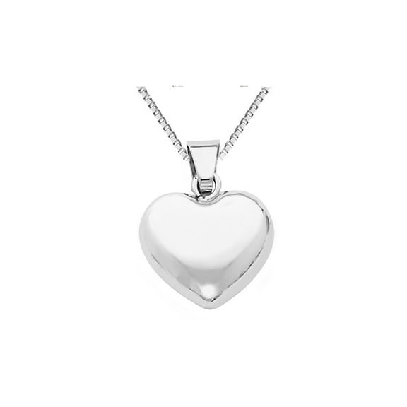 Gem & Harmony 14K White Gold Small Puffed Heart Pendant Necklace with Chain for Women
