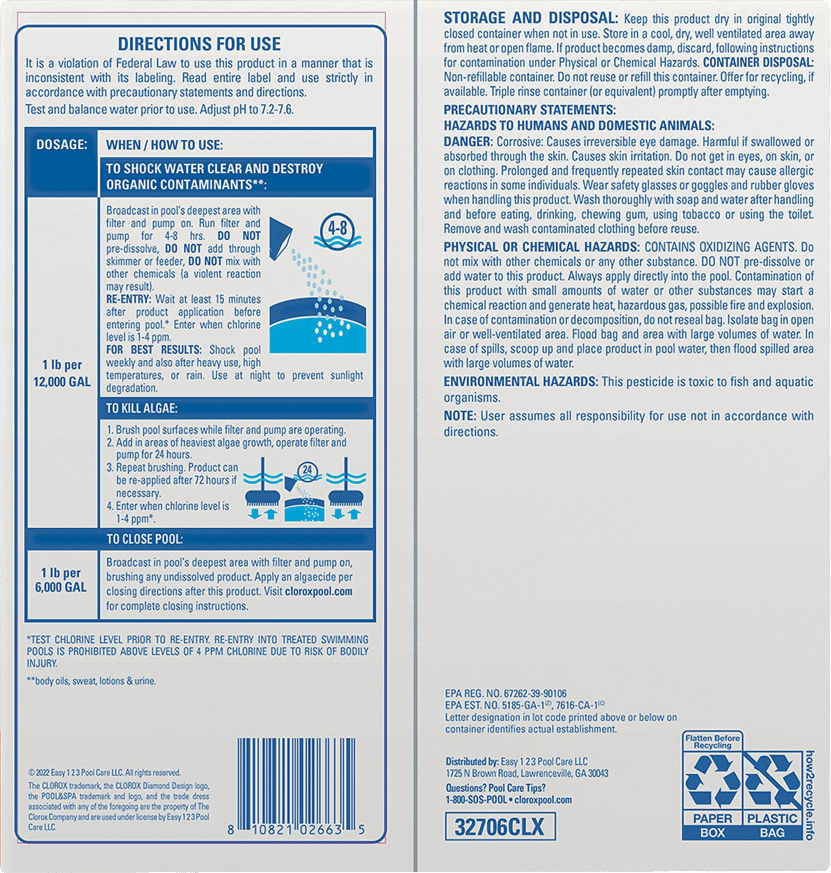 Clorox Pool&Spa Shock Clear Swimming Pool Shock Granules, 6pk
