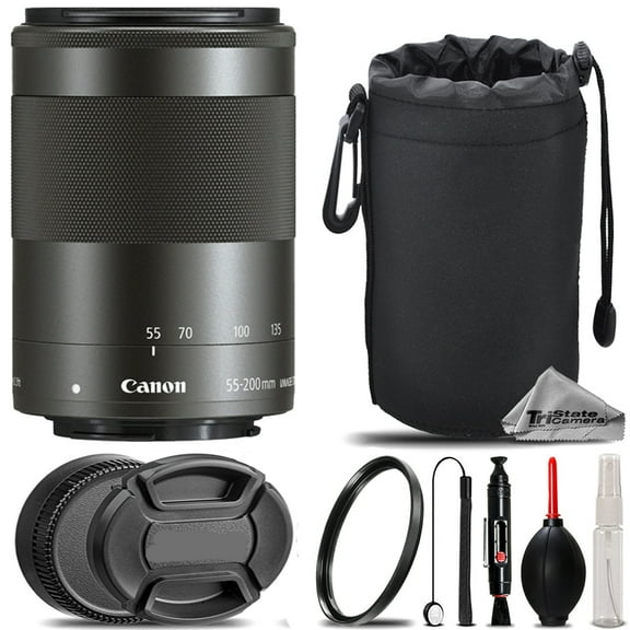 Canon EF-M 55-200mm f/4.5-6.3 IS STM Lens (Black)   UV Filter    Hood   Lens Pouch- Basic Kit