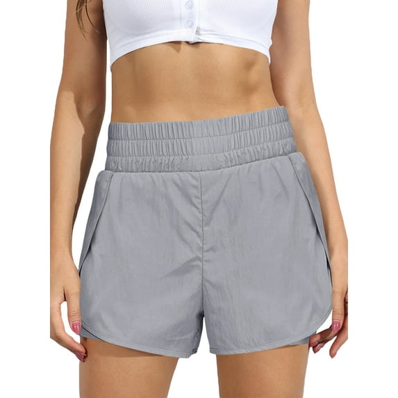 Franhais Women’s Casual Sport Shorts with Lining Fashion Solid Color High Waist Running Short Pants