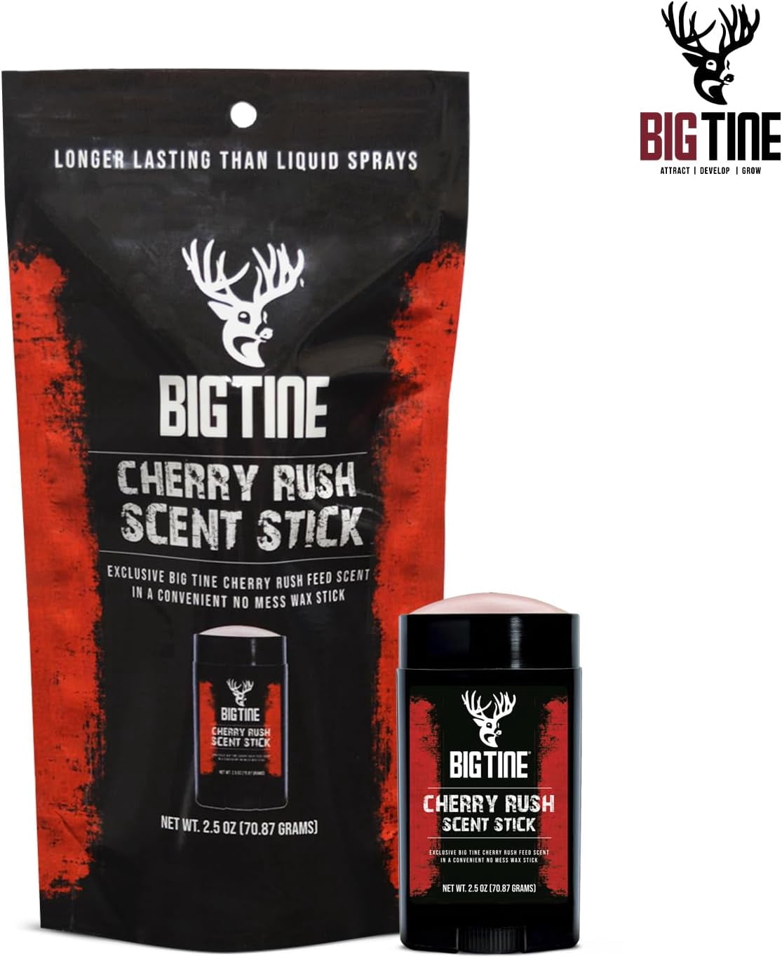 Big Tine Cherry Rush Long-Lasting Deer Scent Wax Stick, Handheld Cover Attractant, 2.5 oz, 1 Ct