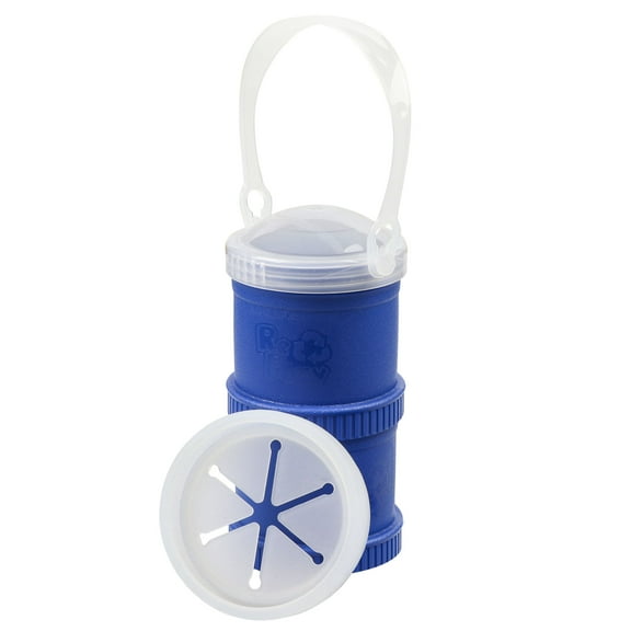 Re-Play Made in USA Snack Stack - 2 Snack Containers for Kids 6 oz each with a Travel Lid With Strap and a Snack Trap - Microwave/Dishwasher/Freezer Safe, Navy