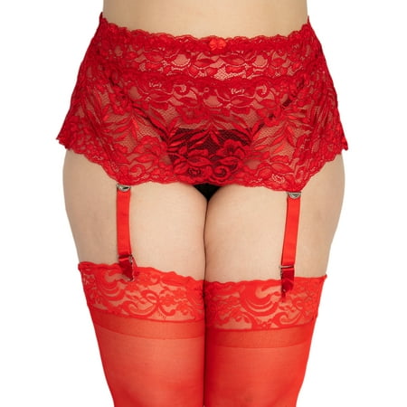 Womens Plus Size Floral Lace Nickel Free Adjustable Garterbelt Garter Belt for Stockings Lingerie