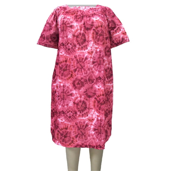A Personal Touch Women's Plus Size Square Neck Lounging Dress - Pink Galaxy - 1X