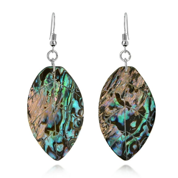 AeraVida Tropical Chic Nature Inspired Graceful Handcarved Leaf Abalone Shell Fishhook Dangle Earrings Ocean Beach Island Vibe Jewelry Gifts for Women
