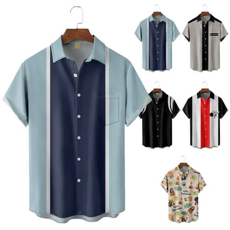 

Mens Kids Button Up Tees with Breast Pocket Vacation Blouses For Men