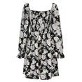 thumbnail image 5 of Gibobby Vestido casual de punto para mujer Vestido largo con estampado de flores bohemias de verano para mujer, vestido de manga larga con mangas acampanadas(Negro,CH), 5 of 5