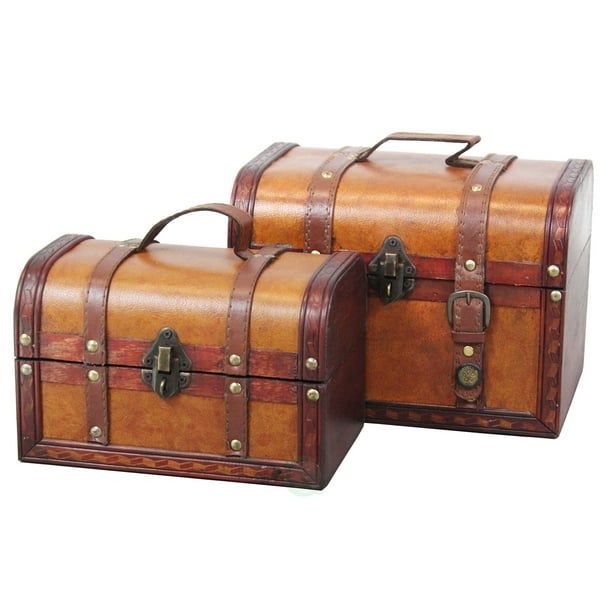 Decorative Leather Treasure Boxes, Set of 2