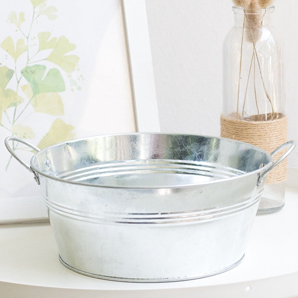 Unbranded Galvanized Farmhouse Flower Bucket - Double Handle Home Pail, Antique Plant Pot for Gardening