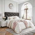 thumbnail image 3 of Queen Bed Frame with Upholstered Faux Leather Headboard, UHOMEPRO Platform Bed Frame with Wood Slat Support, No Box Spring Needed, Black, 3 of 10