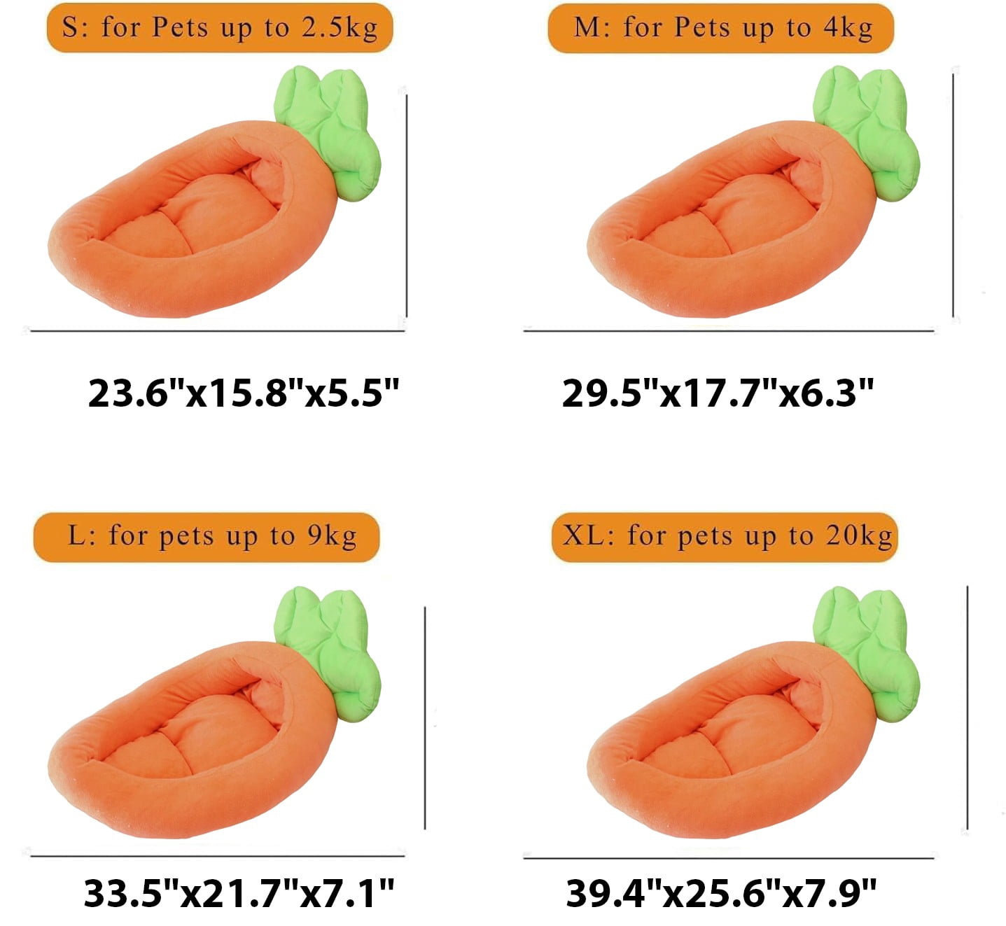 Colourtree Extra Large Carrot Bed for Cats Dogs, Carrot Pet Bed, Creative Fluffy Carrot Boat Shape Pet Dog Cat Bed,Removable Cushion&nbsp;