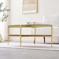 thumbnail image 4 of Rectangle Coffee Table Mid-Century Modern Design L W x H for Living Room - Structure Amber Glass Top and Walnut MDF Shelf Sleek Conical Metal Legs with Gold Finish, 4 of 8