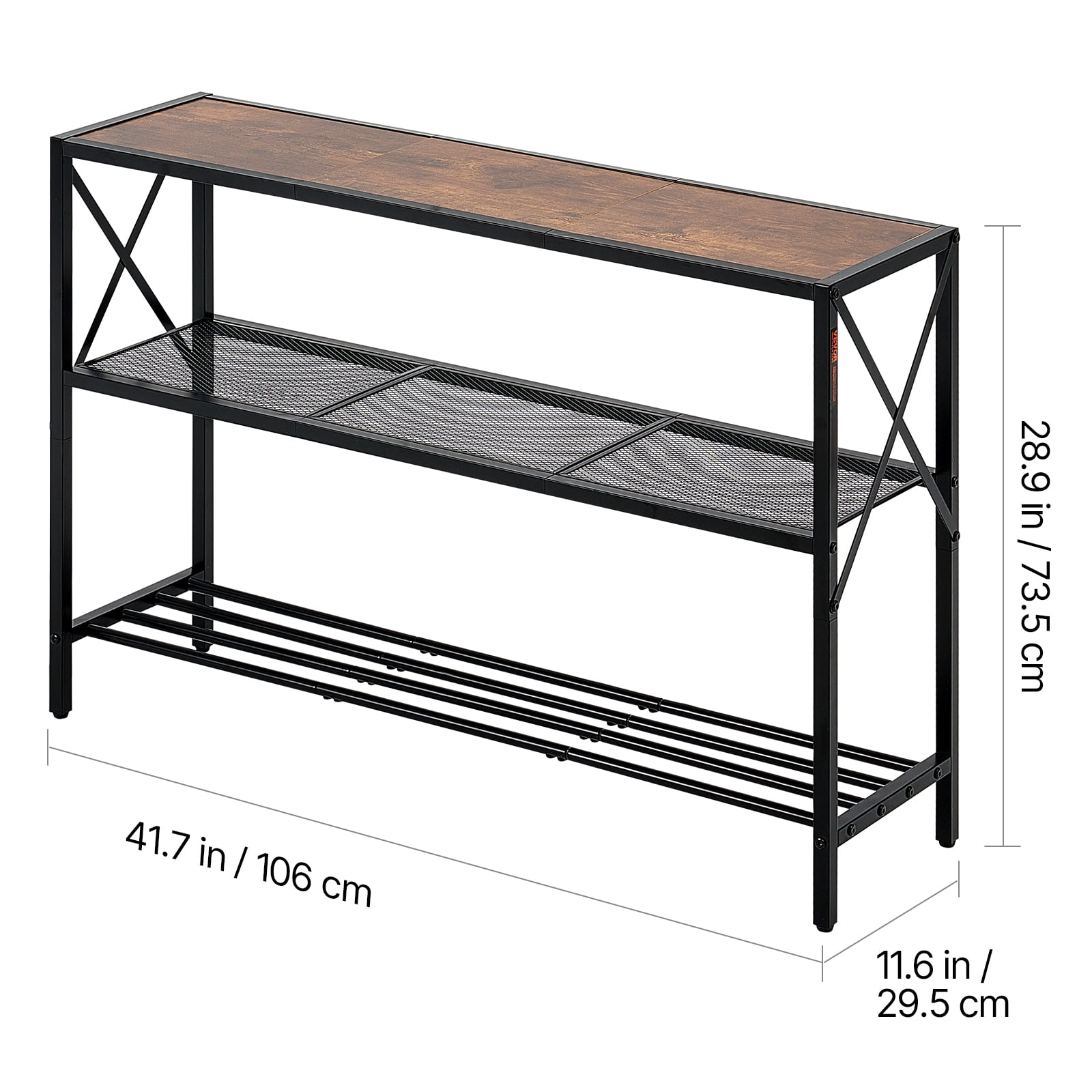 VEVOR Narrow Console Sofa Table, 41.7 inches Behind Couch Table, 3-Tier Long Entryway Table and Skinny Hallway Table, Narrow Sofa Table with Metal Frame, for Entryway, Hallway, Living Room & Bedroom
