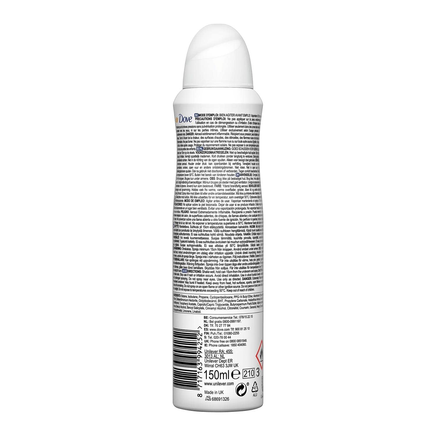 Dove Invisible Dry Anti-Per spirant Body Sp ray Deod orant 48 h150ml -6 Pack