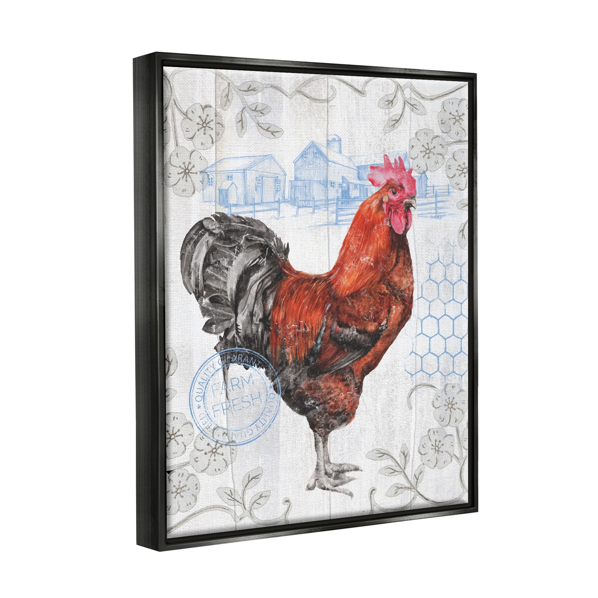 Stupell Industries Rustic Farmhouse Rooster Animals & Insects Painting Black Floater Framed Canvas Art Print Wall Art, 25 x 31