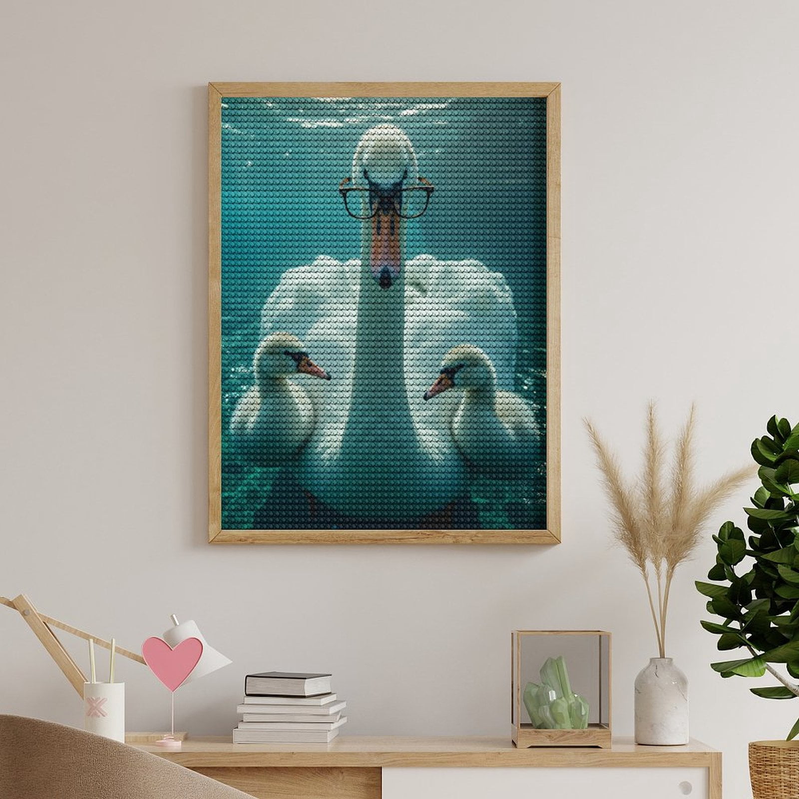 Diamond Art Kits for Adults, Swan Glasses Water Family Portrait 5D Diamond Painting Kits for Adults Beginners, DIY Full Drill Diamond Painting, Gem Art and Crafts 12x16