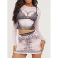 thumbnail image 2 of FEORJGP Women Slim Mini Skirts Outfits Long Sleeve T-shirt Crew Neck Shirt Human Body Print Cropped Tops Short Skirts 2 Pieces Streetwear Sexy Fashion Cool Clothes Set Spring Summer Fall, 2 of 9