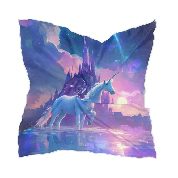 A White Unicorn Women's Fashion Soft Scarf Square Satin Head Scarf Neck Scarf Head Hair Wraps