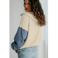 thumbnail image 3 of Women's Parchment Checkered Patchwork Half Zipper Hoodie with Kangaroo Pocket - [ZhiHiMeRi] | L, 3 of 7