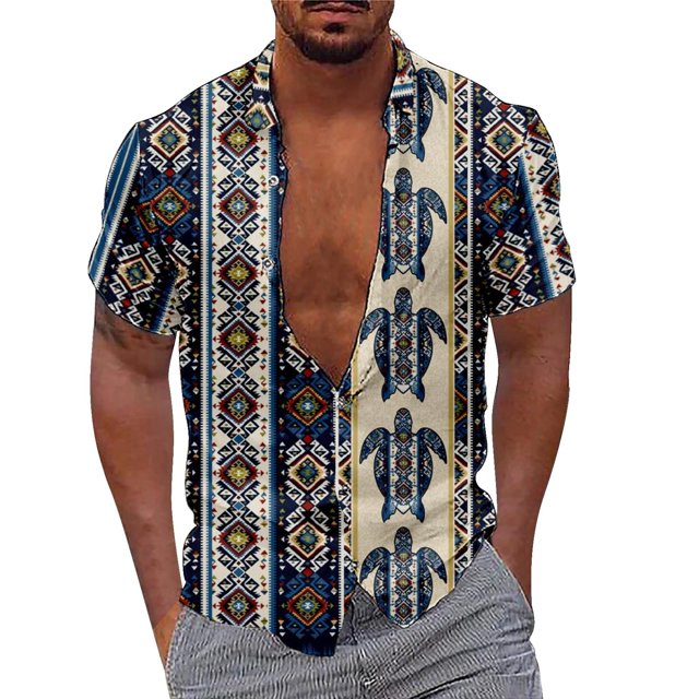 Camisas De Vestir Para Hombre Camisa de manga corta creativa holgada informal con estampado Digital 3d de bohemia a la moda de verano (Yellow, XXL)