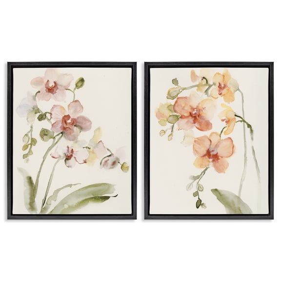 Stupell Industries Delicate Orchids in Bloom 2 Piece Black Framed Floater Canvas Set, design by Victoria Barnes