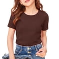 thumbnail image 5 of Dwellite Short Sleeve Shirts for Girls Crewneck T-Shirts Summer Tops Basic Tees 3-14 Years Coffee 150, 5 of 8