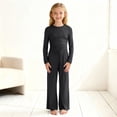 thumbnail image 2 of CPNG Girls Casual Outfit Set Solid Color Crewneck Long Sleeve Crop Tops and Matching Straight Leg Pants 2 Piece Set, 2 of 5