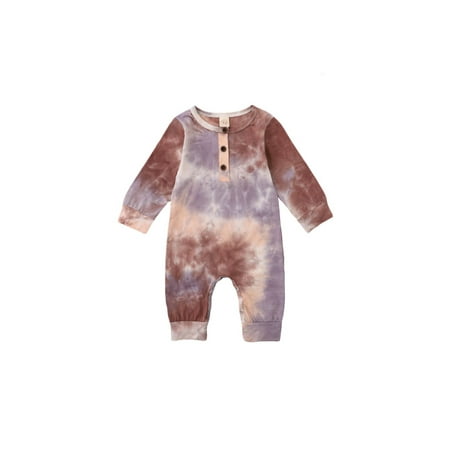 

Suanret Infant Baby Boys Girls Romper Tie Dye Button Long Sleeve Jumpsuit