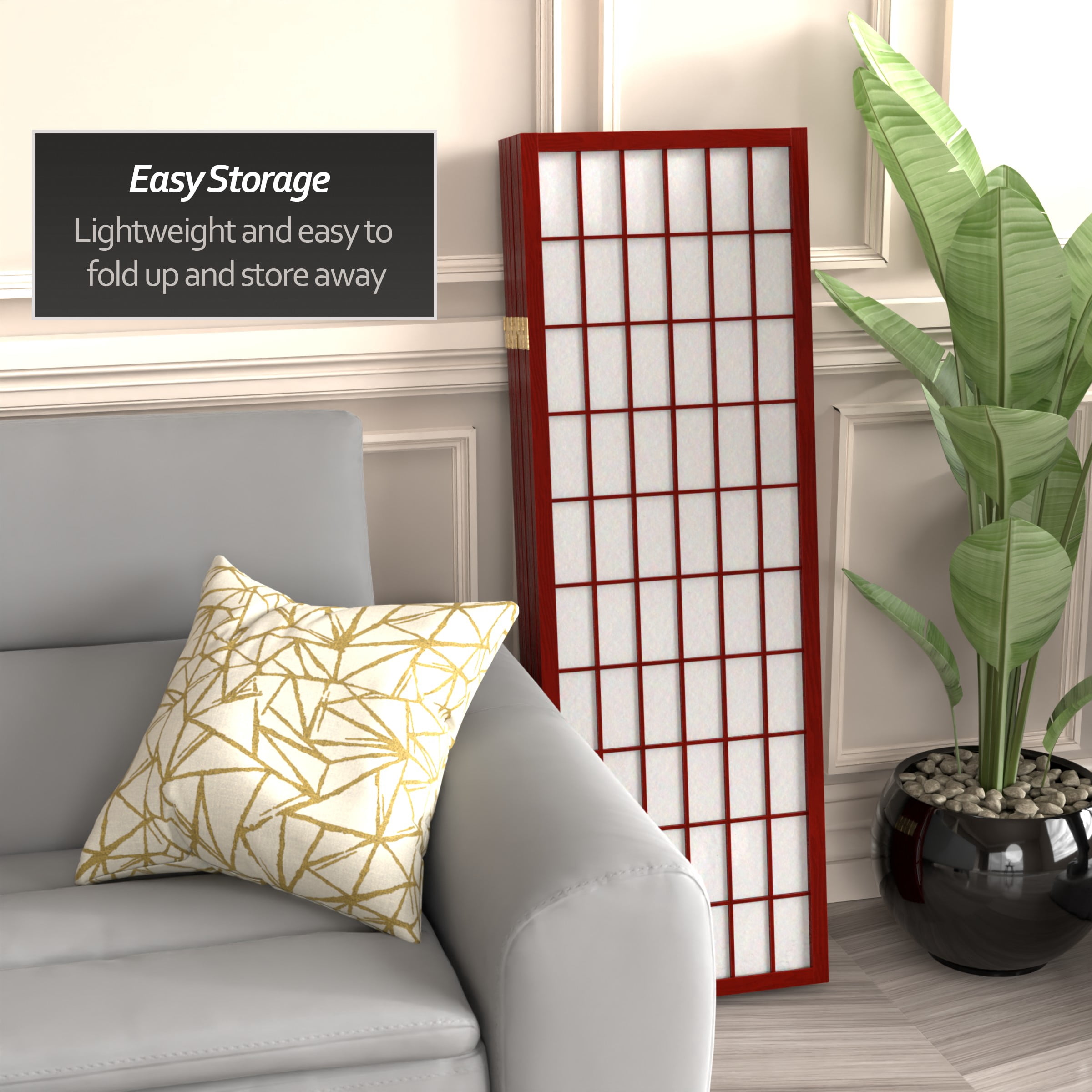 Red Lantern 4 ft. Short Window Pane Shoji Screen - Rosewood - 6 Panels
