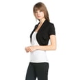 thumbnail image 3 of Fashion Secrets Women's Pleated Sides Short Sleeves Rayon Bolero Shrug Cardigan (Small, Black), 3 of 5