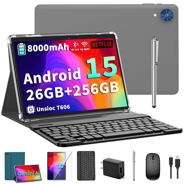 Tablette Android 15 2026 avec Clavier - 26 Go+256 Go+2 To Extensible, Octa-Core, Gemini AI, Wi-Fi 2.4G/5G, 8000mAh, Widevine L1, Double Arrivée
