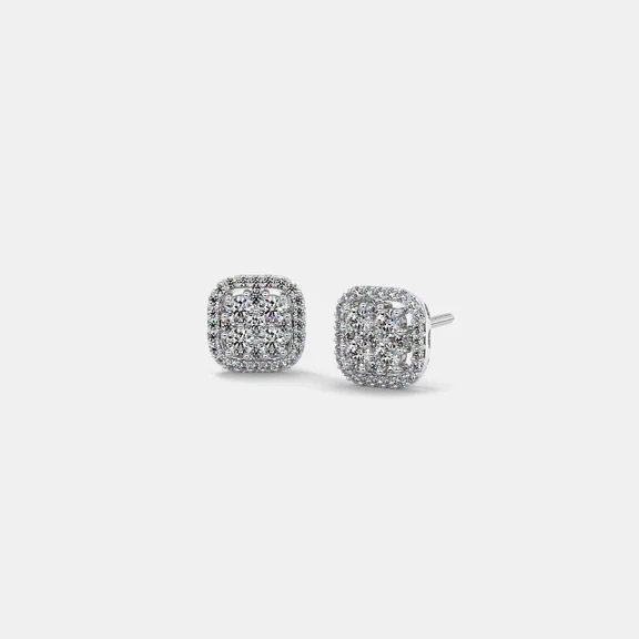 925 Sterling Silver Square Halo Cluster CZ Stud Earrings for Women, Diamond Look Cubic Zirconia Square Studs, Elegant Minimalist Jewelry Gift