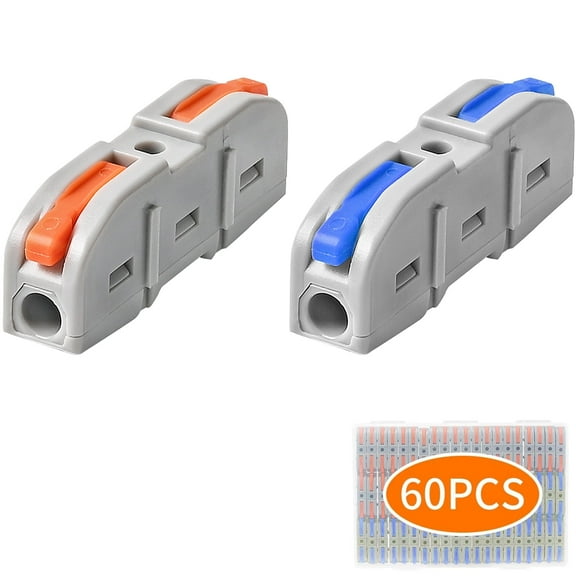 Lever Wire Connectors,60pcs 1 to 1 Inline Electrical Wire Connector kit for Quick Connect，1 Conductor Compact Wire Connectors Splicing Connectors for Circuit Inline Splices 28-12 AWG