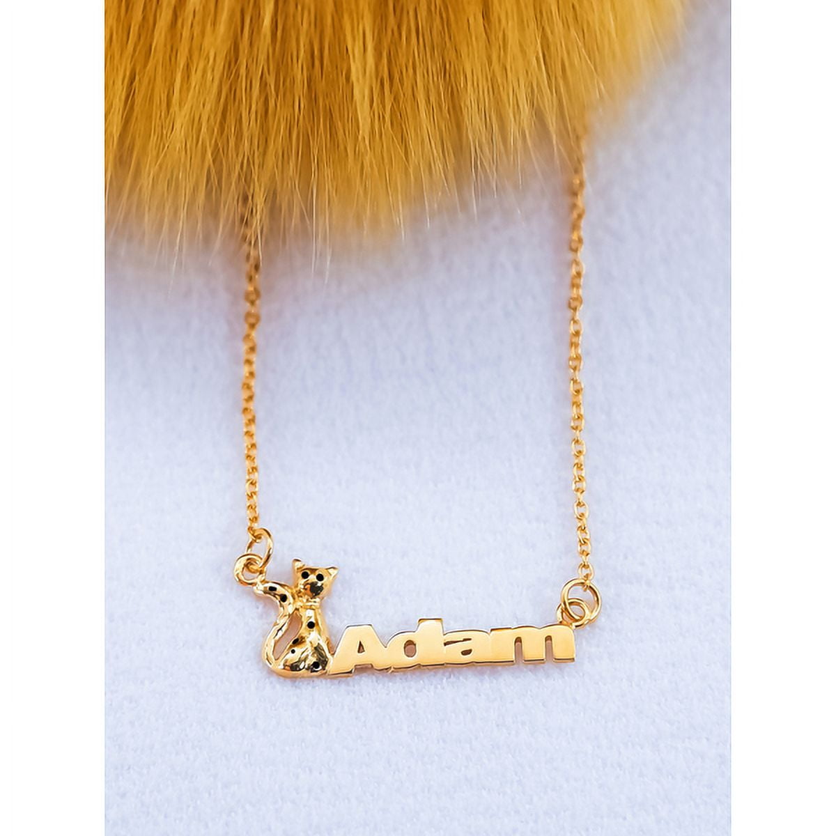 Children's Name Necklace "Adam" with Cat Motif in Sterling Silver or 14K Gold Plated Sterling Silver w/18" Link chain
