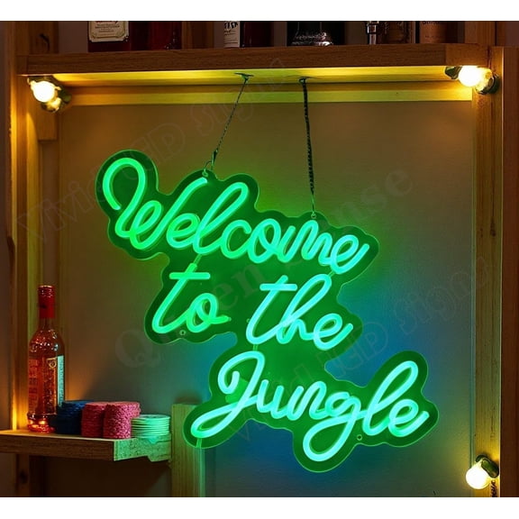 Queen Sense 16"x12" Welcome To The Jungle LED Neon Sign for Wall Decor Dimmable USB Powered LED Light W116WTTJGV2-5VLED
