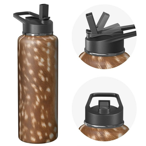 Triple Insulated 40oz Leopard Print Themed Water Bottle with Straw, Stainless Steel Metal Bottle, Leak Proof Lids for Travel, Sports, Gym Unisex Use