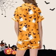 thumbnail image 5 of LRen Halloween Pajama 2‑Piece Set, Cute Halloween Graphic Satin Short Sleeve Button Up Shirt Elastic Waist Shorts Pjs Sleepwear, 5 of 5