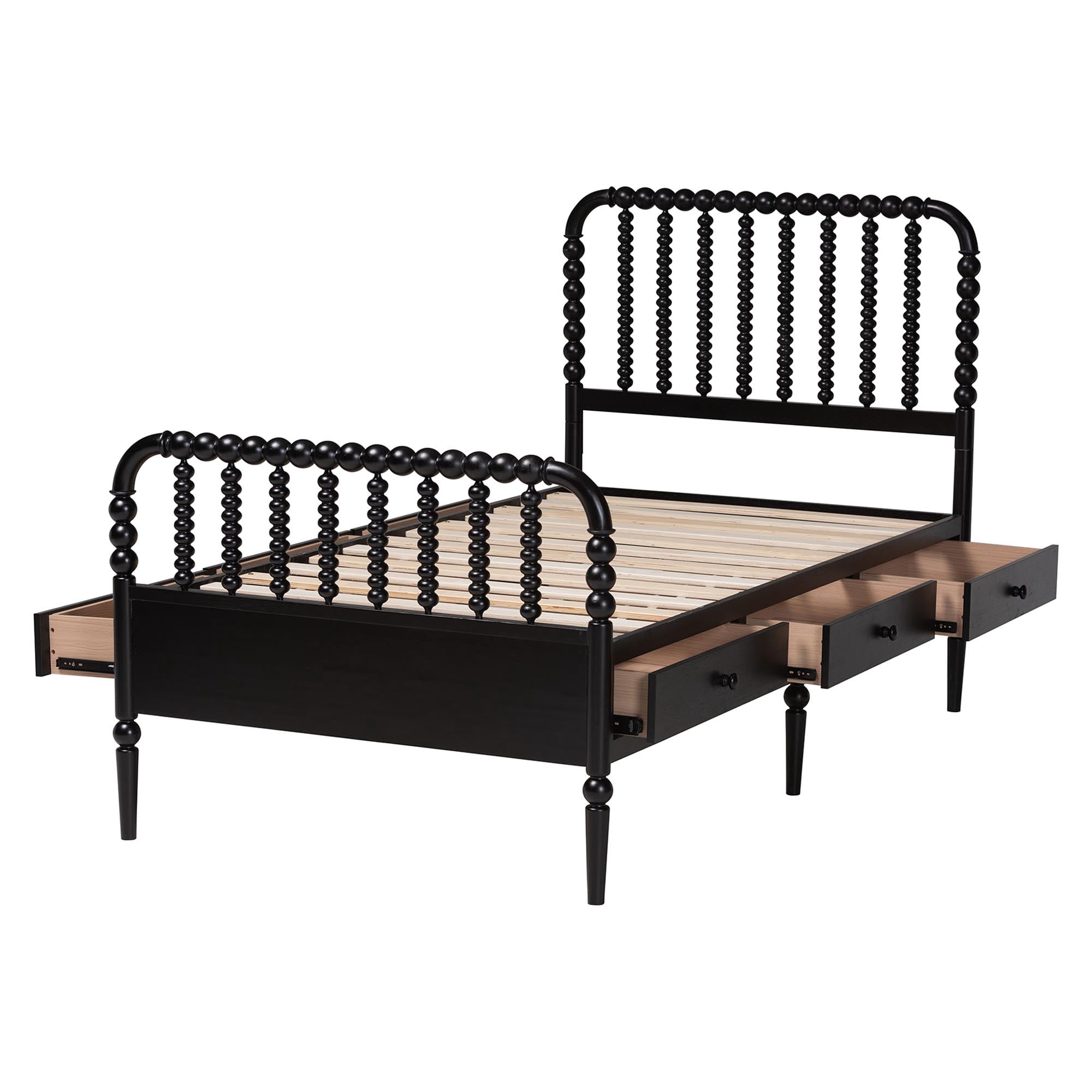 Baxton Studio Lucera Mid-Century Modern Platform Bed, Twin, Black