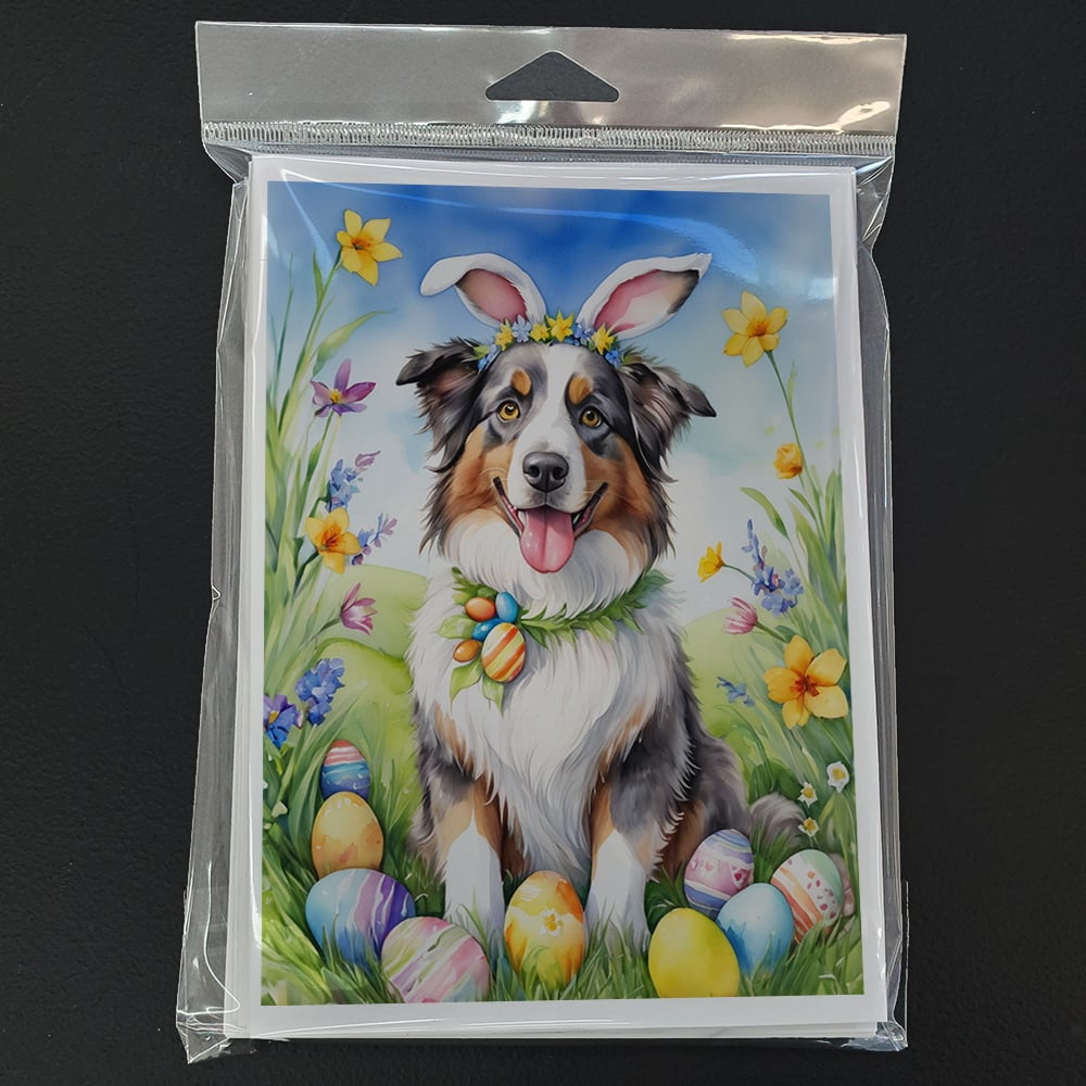Australian Shepherd Easter Egg Hunt Greeting Cards Pack of 8 7 in x 5 in