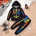thumbnail image 2 of shoper Glow In The Dark Halloween Skeleton Clothes For Kids Long Sleeve Hooded Top and Pants Two Piece Outfit Toddler Girls Boys Jumpsuit Fall Winter Clothes, 2 of 7