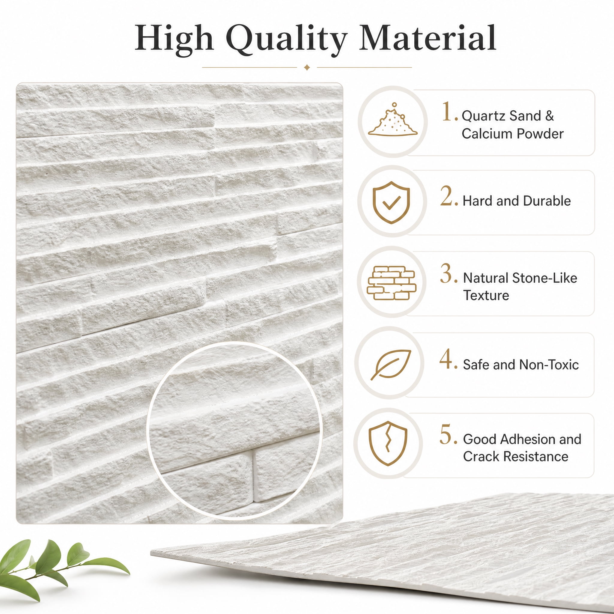 Real3D 8Pcs 24"x24" Faux Stone Wall Panels 3D Textured, Flexible Real Sand Finish Decorative Wall Tiles,White