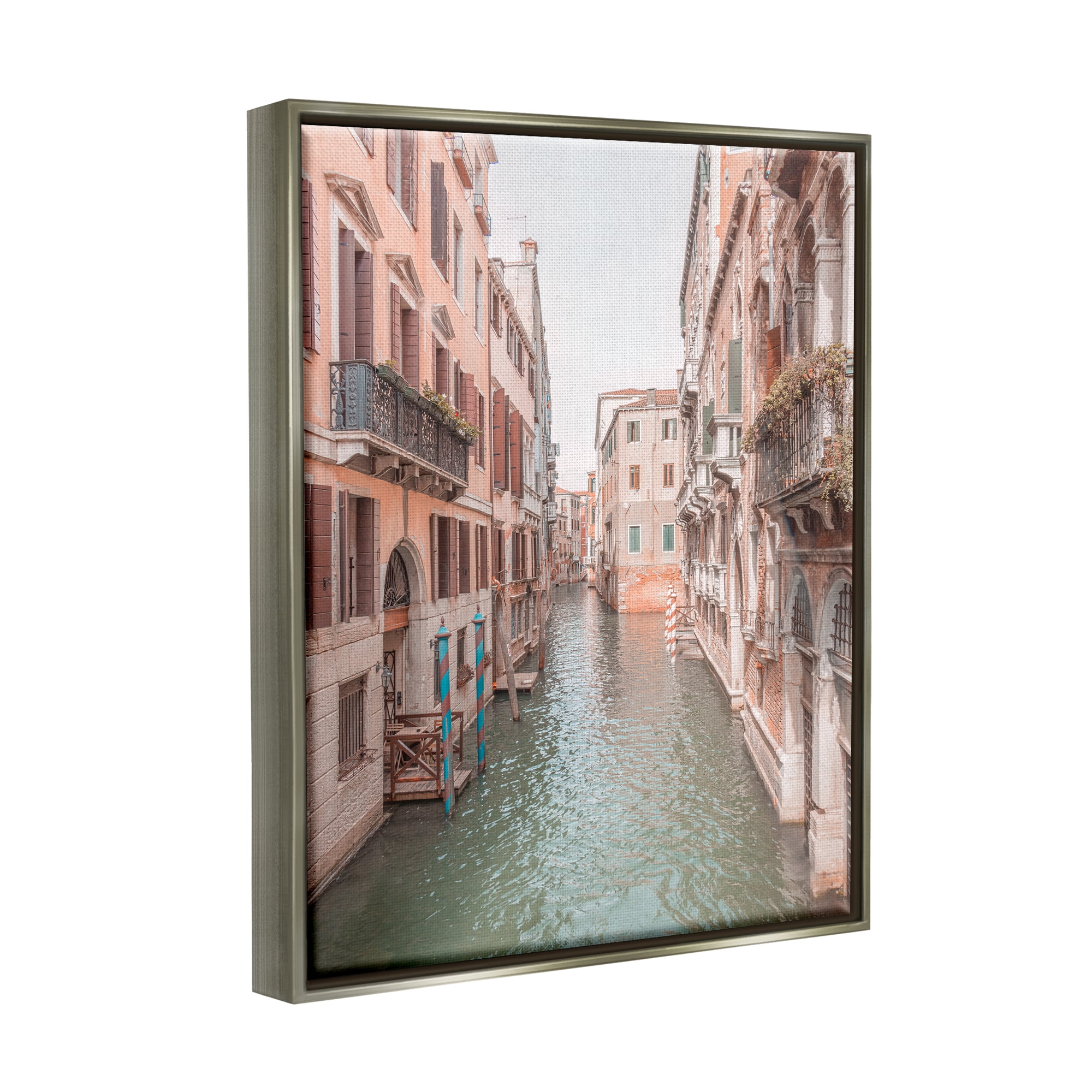 Stupell Industries Urban Canal Town Buildings Town & City Photography Gray Floater Framed Art Print Wall Art