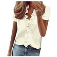 thumbnail image 2 of Rezuofi 2 Pcs Womens Dressy Casual Tops Ruffle Short Sleeve V Neck Shirts Elegant Business Work Blouse, 2 of 6