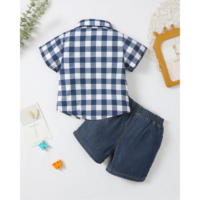 Baby Boy Outfits 18 Months Boy Clothes Summer Plaid Blue Short